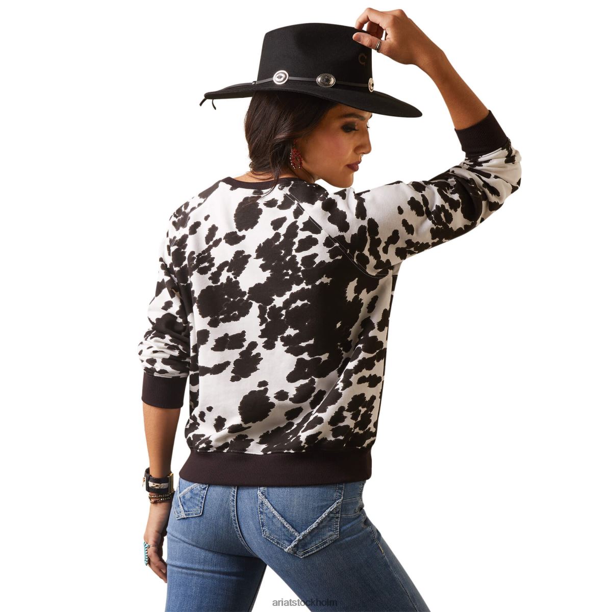 blast Ariat äkta hide crew sweatshirt holstein ko-tryck kvinnor F04843330