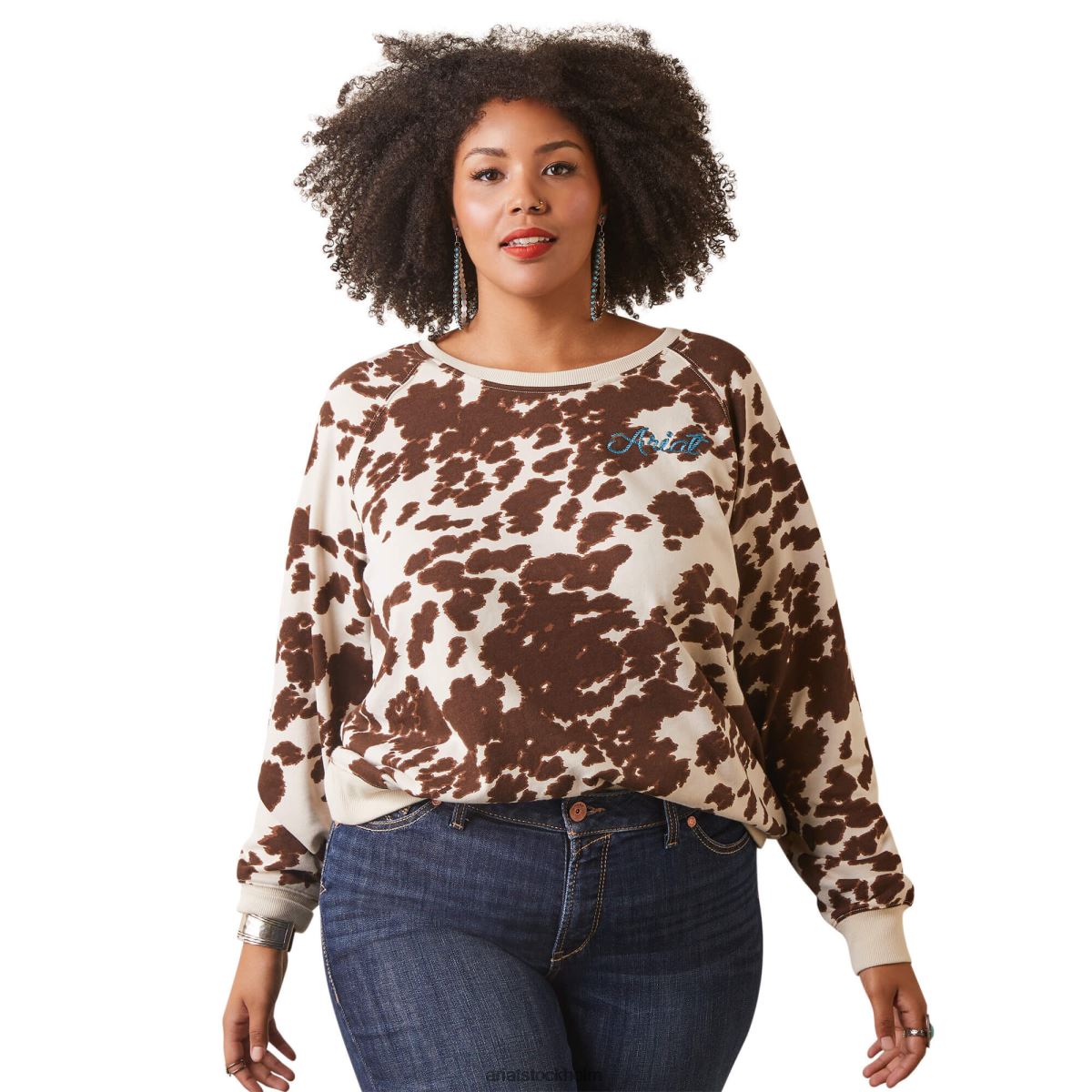 blast Ariat äkta hide crew sweatshirt mustang ponnytryck kvinnor F04843334