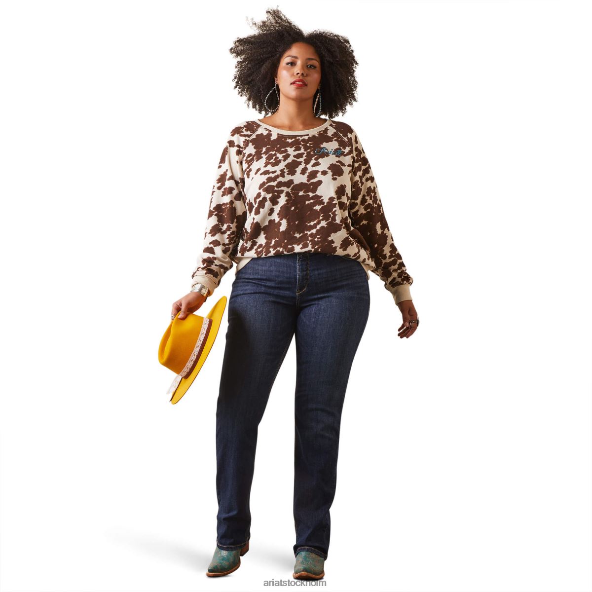 blast Ariat äkta hide crew sweatshirt mustang ponnytryck kvinnor F04843334