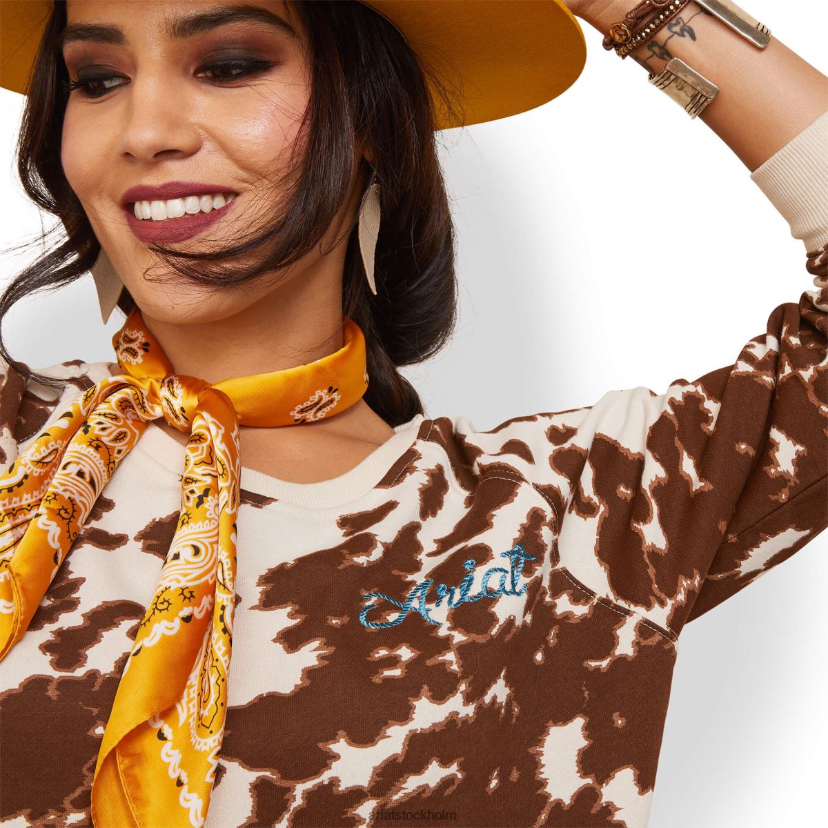 blast Ariat äkta hide crew sweatshirt mustang ponnytryck kvinnor F04843334