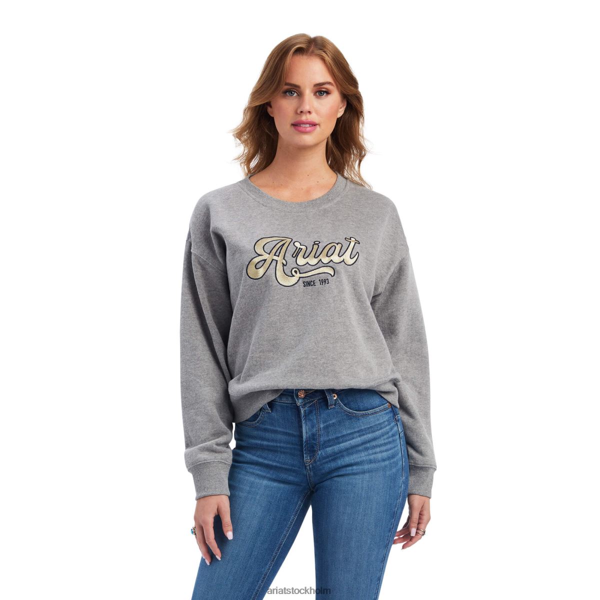 blast Ariat äkta metallic varsity logotyp sweatshirt gråmelerad kvinnor F04843324