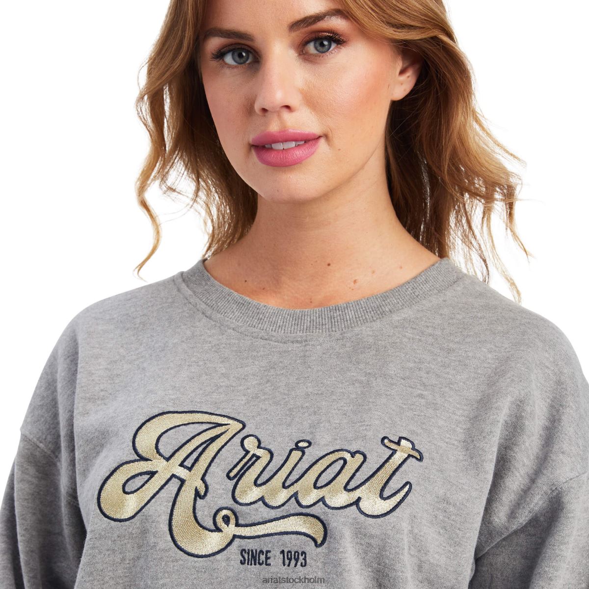 blast Ariat äkta metallic varsity logotyp sweatshirt gråmelerad kvinnor F04843324