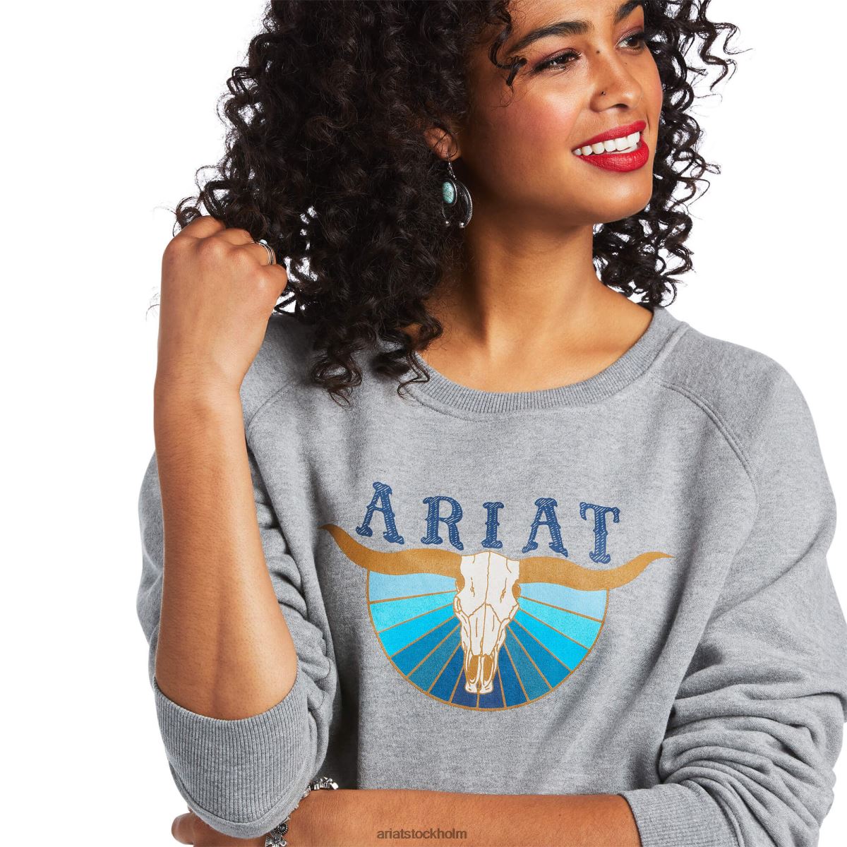blast Ariat riktig pacific steerhead sweatshirt gråmelerad kvinnor F04843428