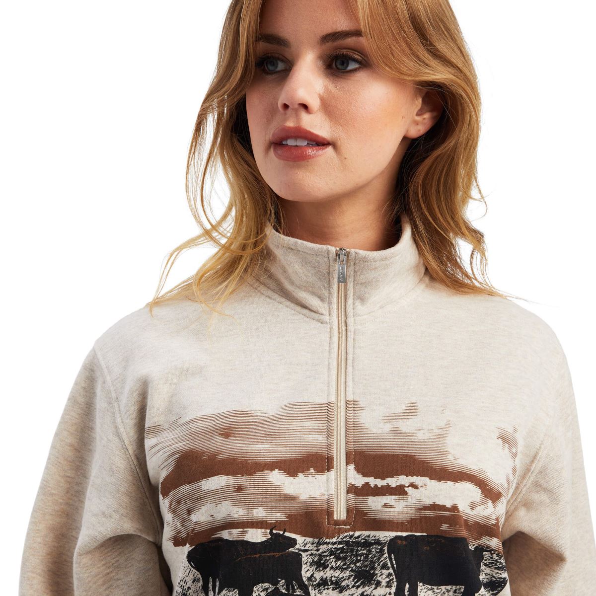 blast Ariat riktigt scenisk tröja med 1/2 dragkedja vete ljung kvinnor F04843337