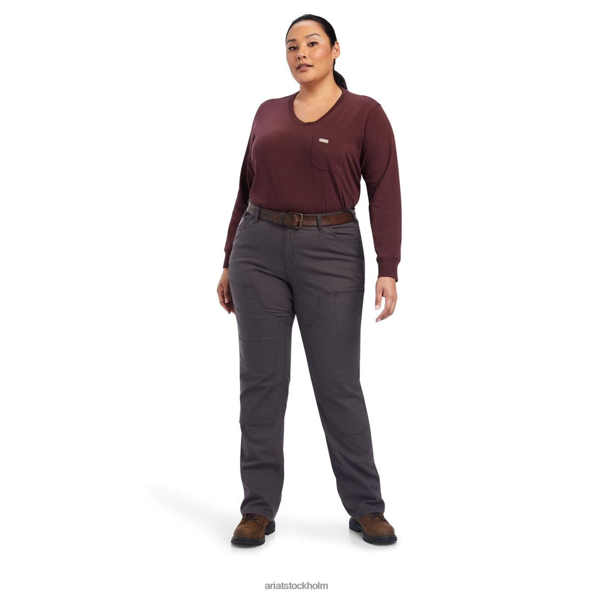 bottnar Ariat armeringsjärn durastretch gjort tuff dubbel front byxa armeringsjärn grå kvinnor F04842670