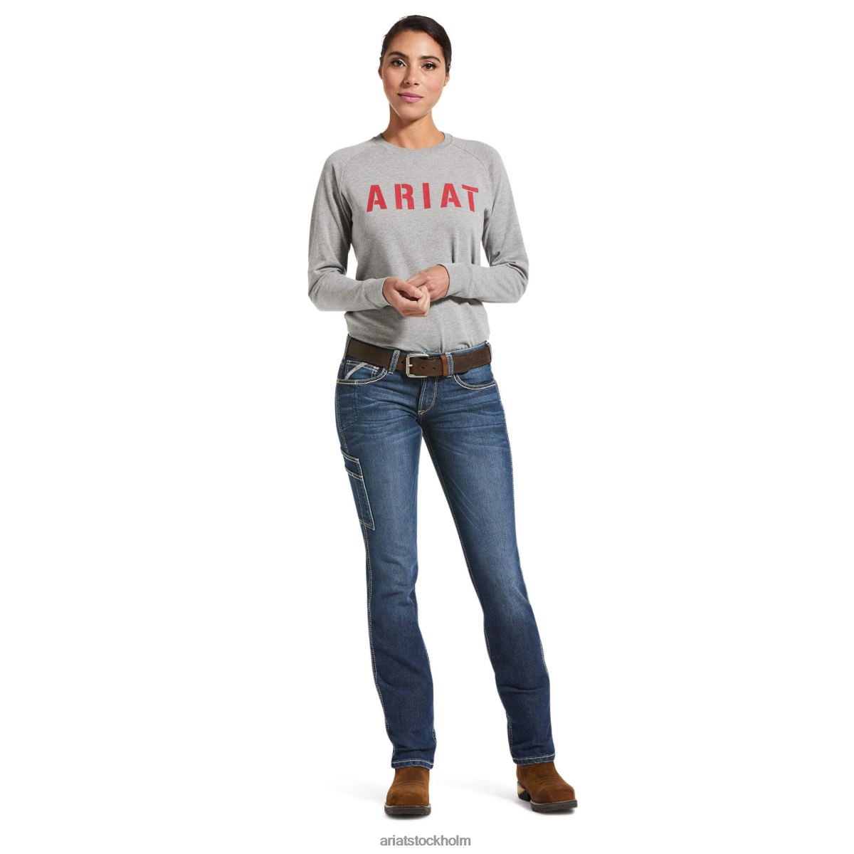 bottnar Ariat armeringsjärn durastretch riveter jean med raka ben nattridning kvinnor F04842528