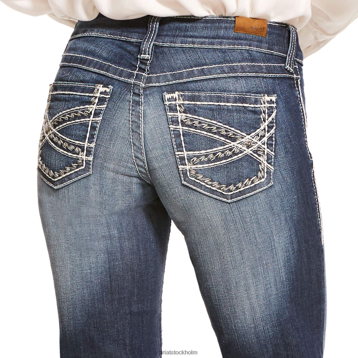bottnar Ariat byxa mellanhög stretch jeans med breda ben marin kvinnor F04842524