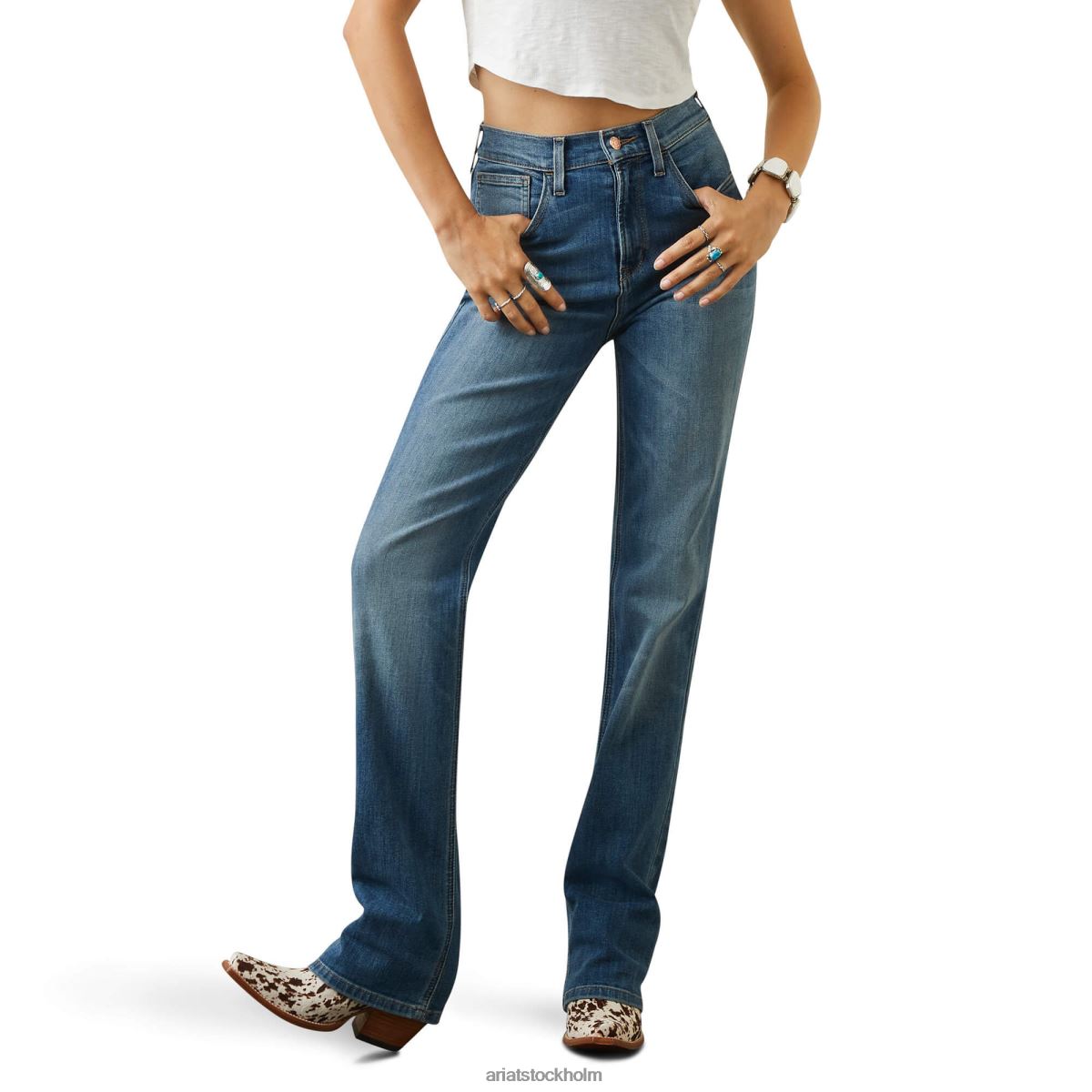 bottnar Ariat hög rise ultra lucy avslappnad rak jeans fontana kvinnor F04842566