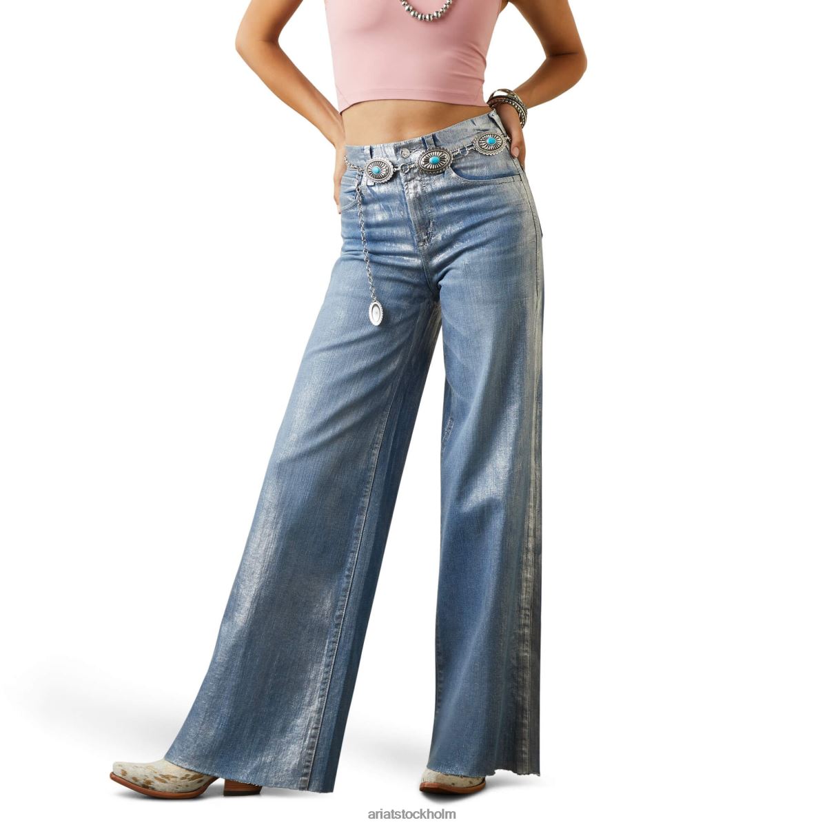 bottnar Ariat jazmin jeans med vida ben metalliskt silver kvinnor F04842609