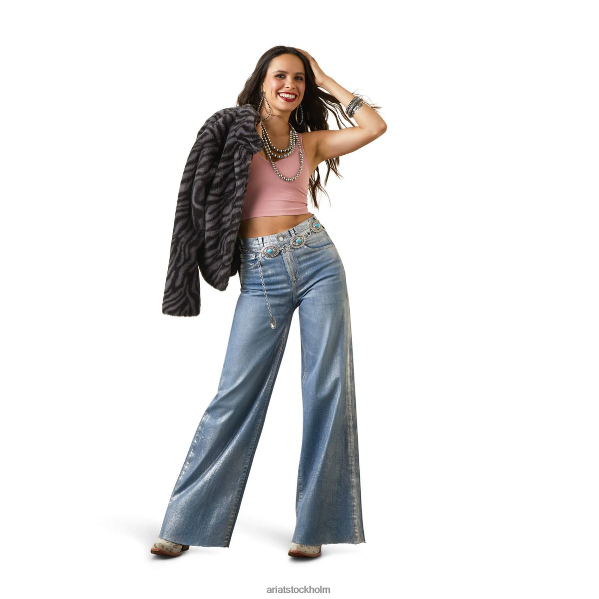 bottnar Ariat jazmin jeans med vida ben metalliskt silver kvinnor F04842609