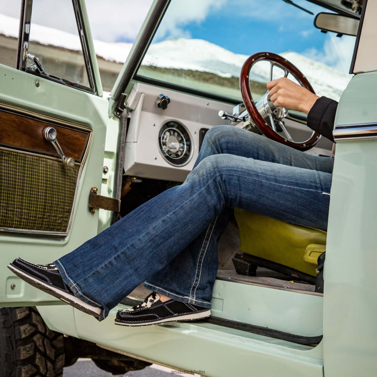 bottnar Ariat verklig. Jeans med flätad stretch i mellanhög och stövelskuren marin kvinnor F04842507