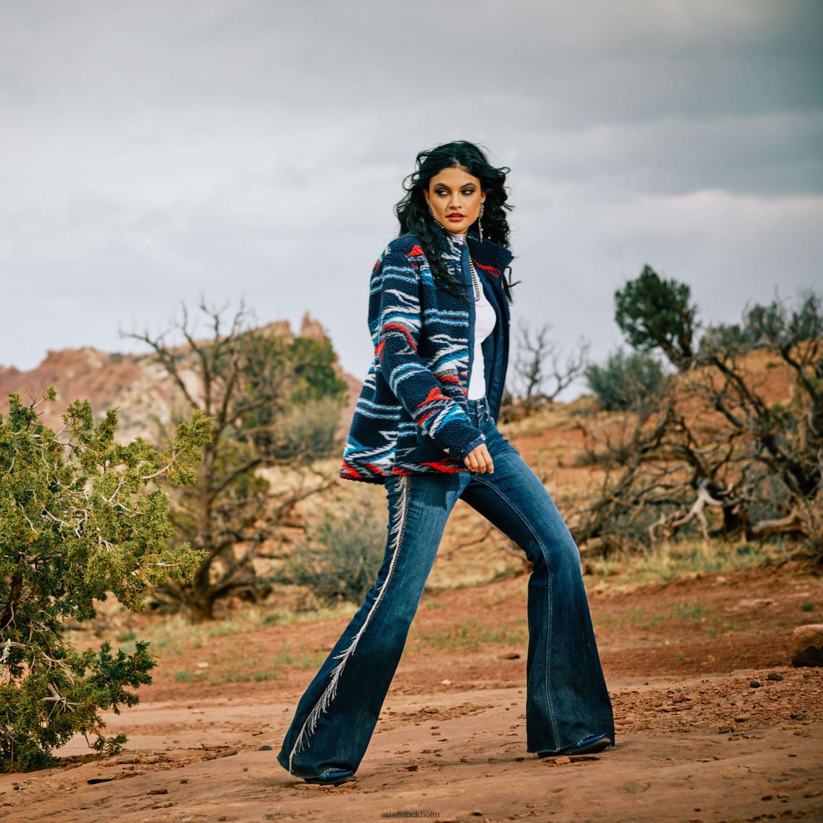 bottnar Ariat verklig. jeans med hög höjd frans midnatt kvinnor F04842598