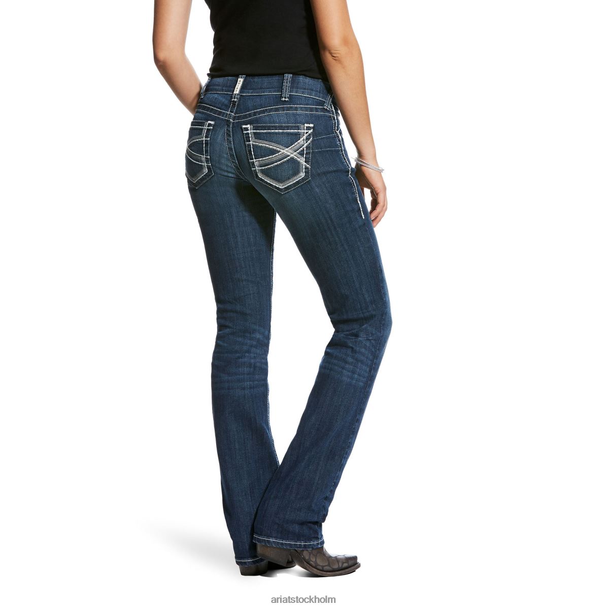 bottnar Ariat verklig. mellanhög stretchig murgröna stapelbar jean med raka ben Dresden kvinnor F04842512