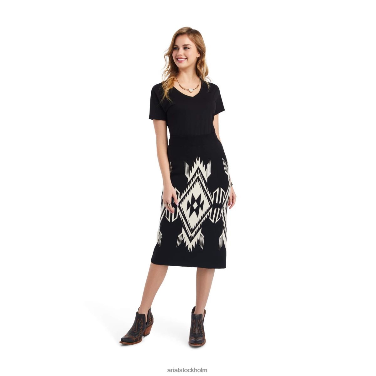 bottnar Ariat chimayo tröja kjol blk/smörkräm kvinnor F04843300