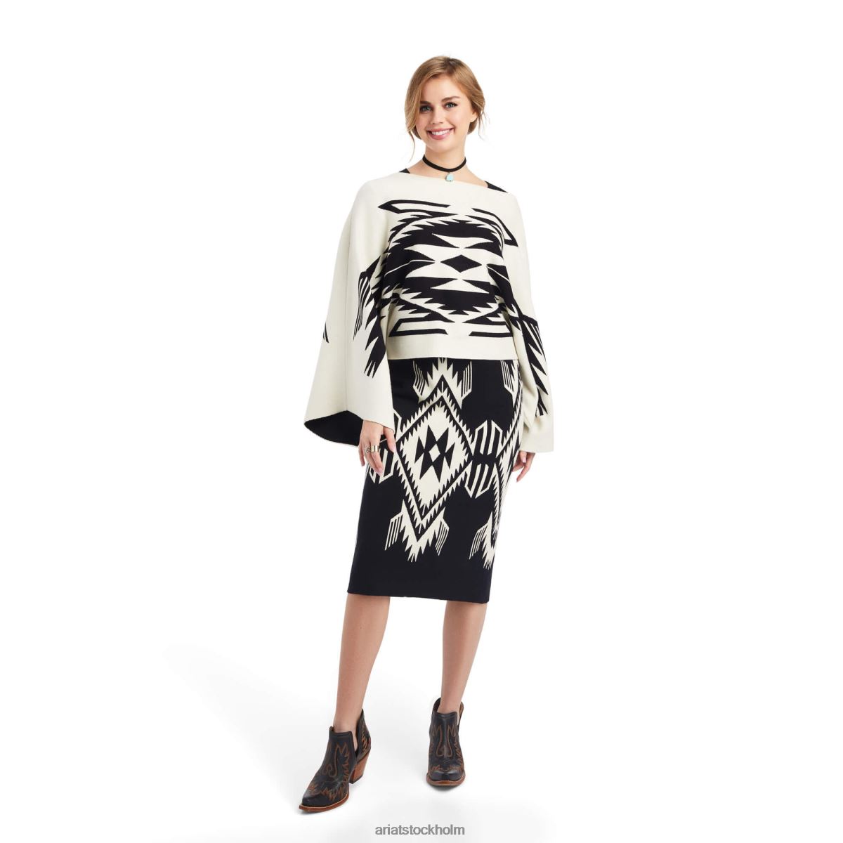 bottnar Ariat chimayo tröja kjol blk/smörkräm kvinnor F04843300