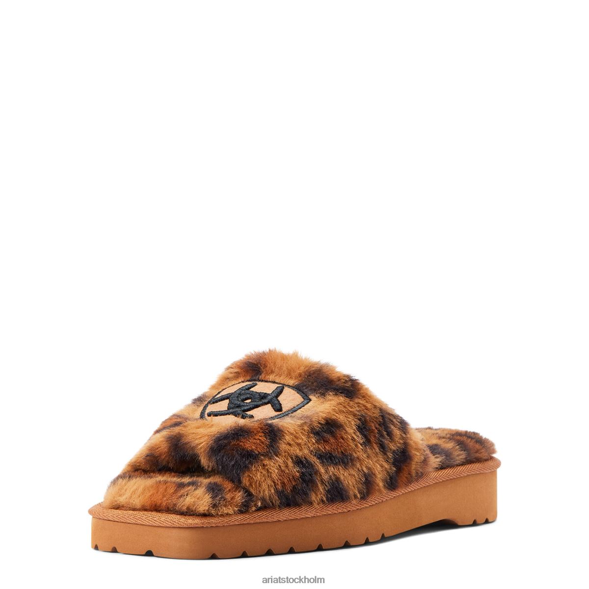 Skodon Ariat mysig chic toffel med fyrkantig tå luddigt leopardtryck kvinnor F04842483