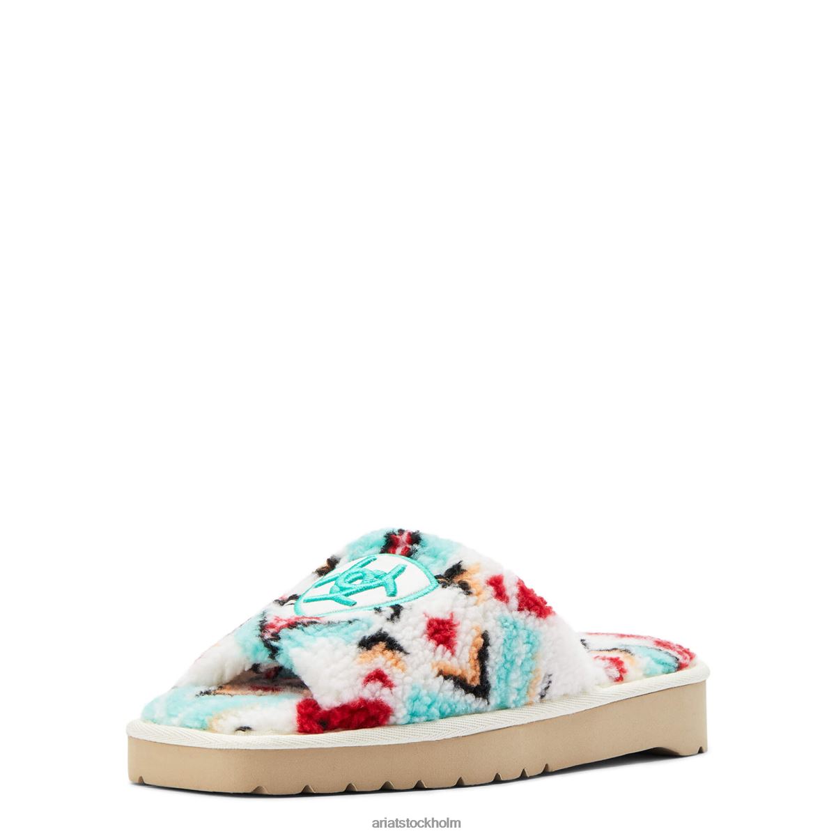 Skodon Ariat mysig chic toffel med fyrkantig tå luddigt sydvästtryck kvinnor F04842478