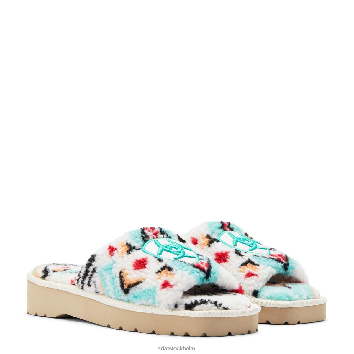 Skodon Ariat mysig chic toffel med fyrkantig tå luddigt sydvästtryck kvinnor F04842478