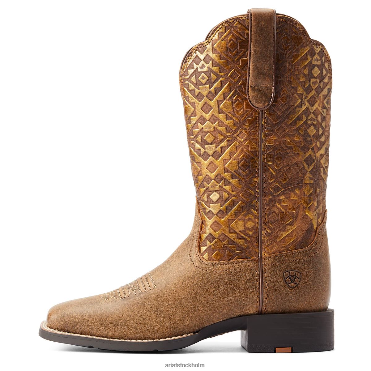 Skodon Ariat runda upp bred fyrkantig tå westernstövel kal brun kvinnor F04842270