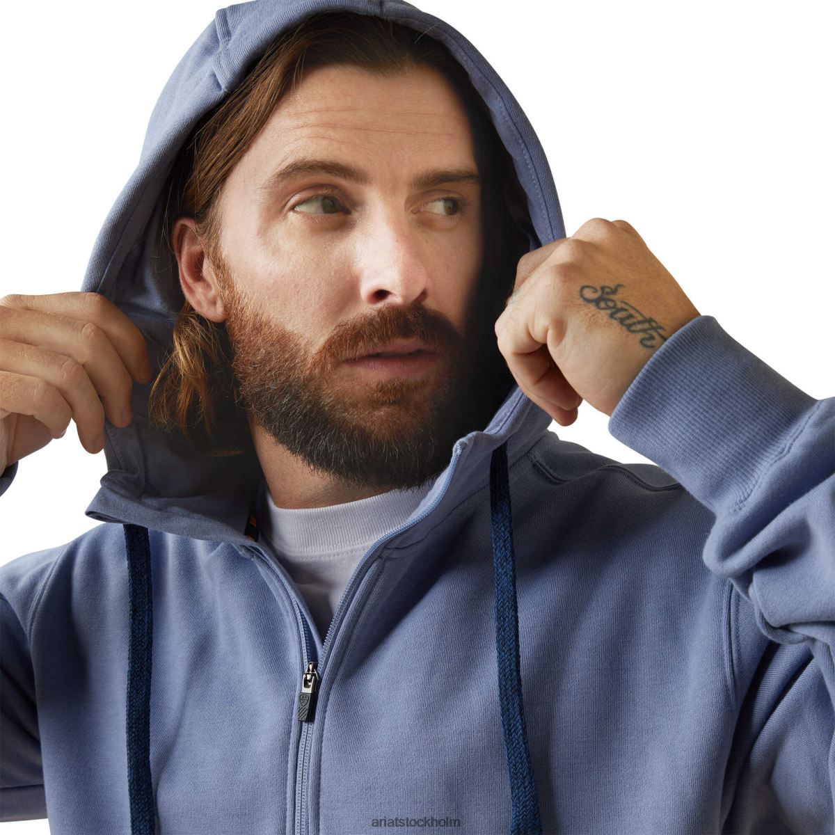 blast Ariat armeringsjärn workman 1/4 luvtröja med dragkedja blå ljung män F04841424