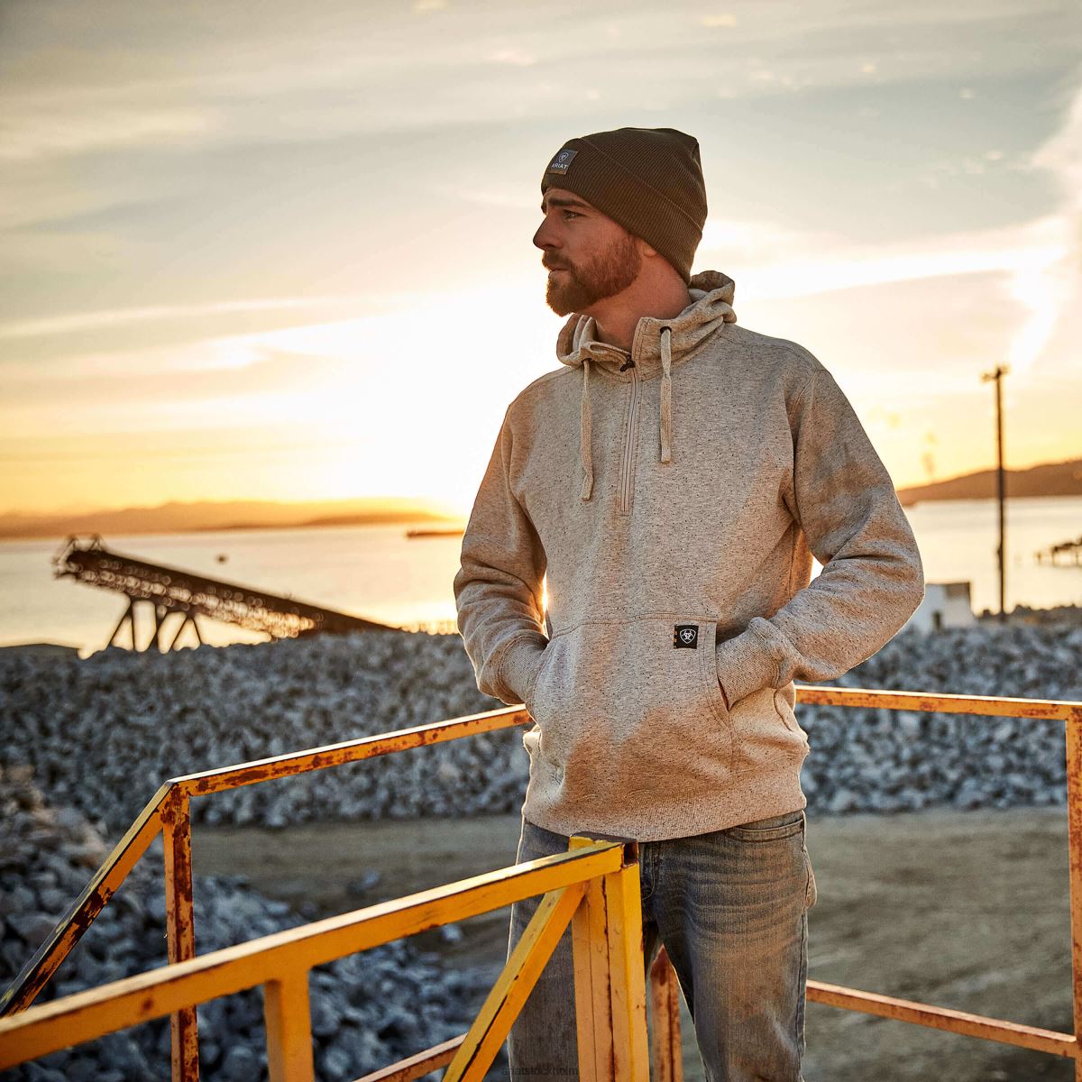 blast Ariat armeringsjärn workman 1/4 luvtröja med dragkedja gråmelerad spacedye män F04841401