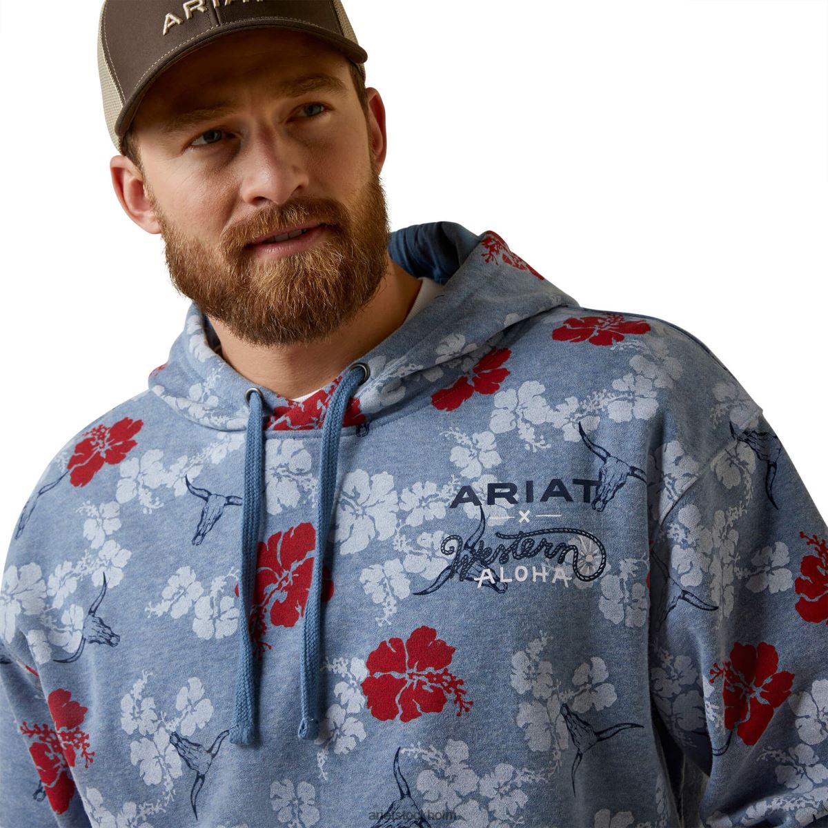 blast Ariat blommig western aloha hoodie blå män F04841508