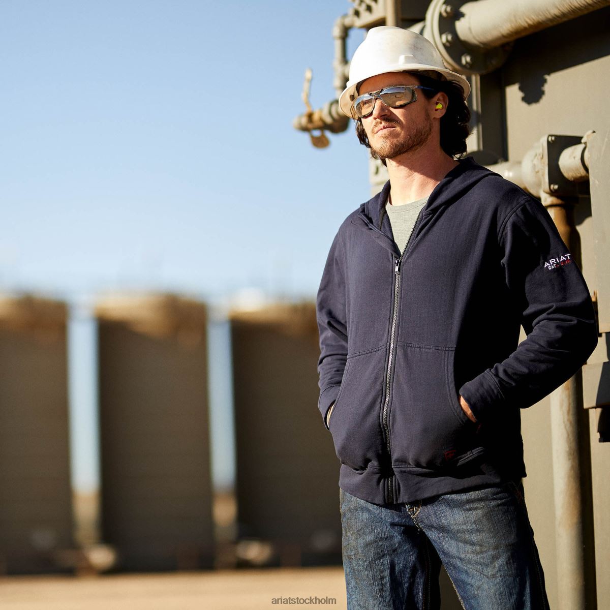 blast Ariat fr durastretch huvtröja med hel dragkedja Marin män F04841473