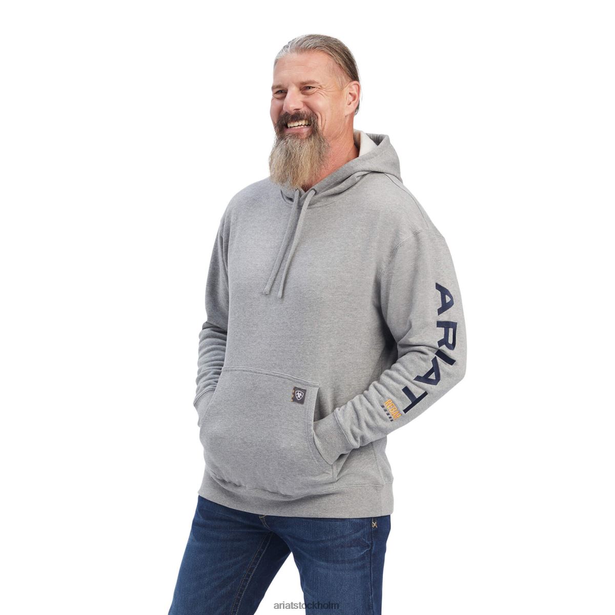 blast Ariat grafisk hoodie i armeringsjärn gråmelerad/djup ultramarin män F04841410