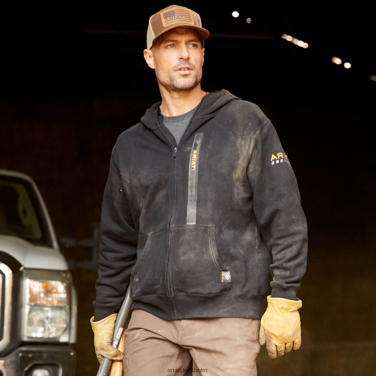 blast Ariat rebar workman huvtröja med full dragkedja svart män F04841423