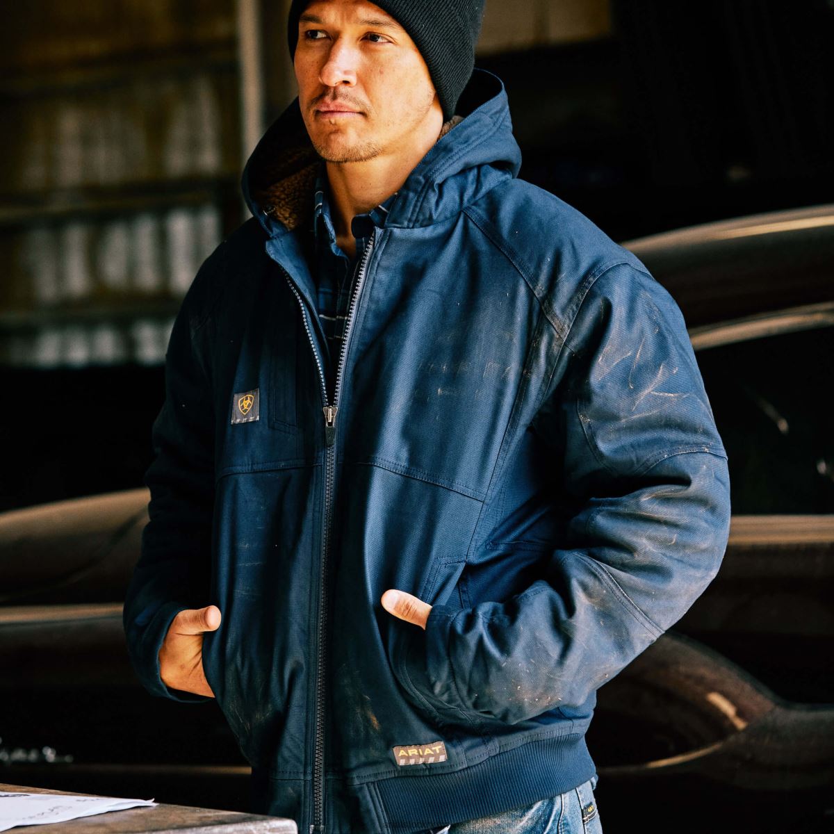 blast Ariat armeringsjärn duracanvas jacka Marin män F04841602