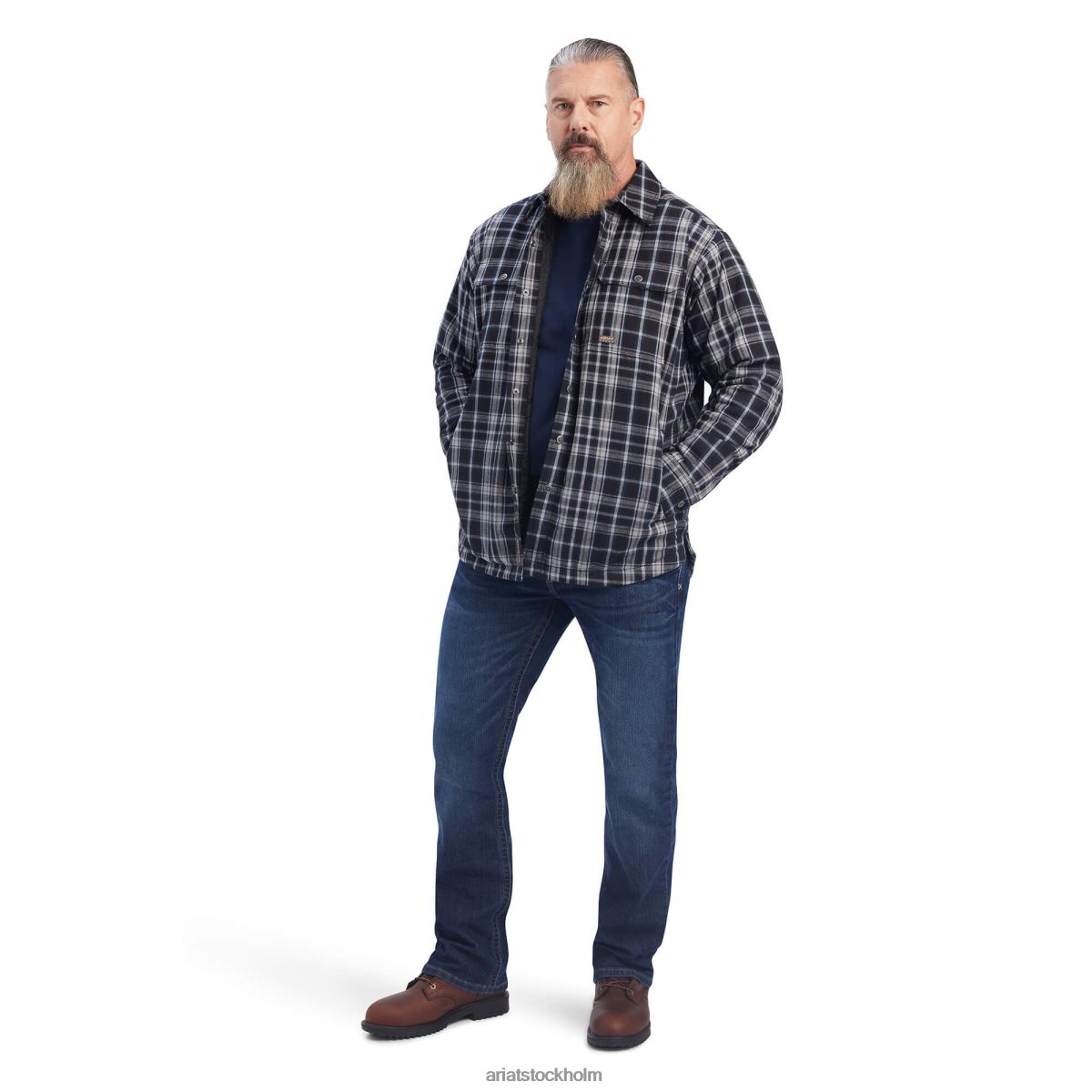 blast Ariat armeringsjärn durastretch flanellisolerad skjortjacka svart pläd män F04841597