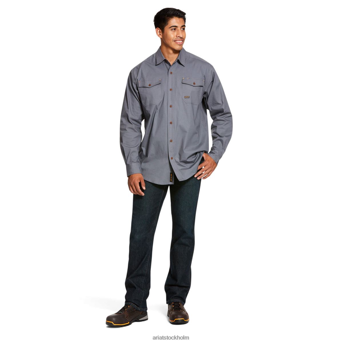 blast Ariat armeringsjärn tillverkad tuff durastretch arbetsskjorta med klassisk passform stål män F04841125