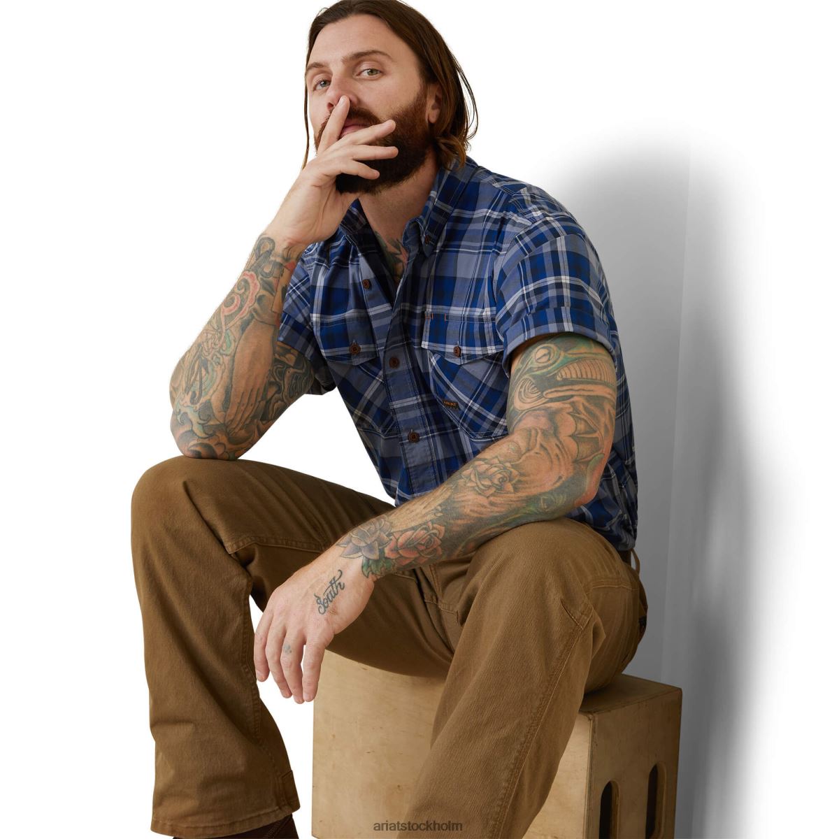 blast Ariat armeringsjärn tillverkad tuff durastretch arbetsskjorta stentvätt pläd män F04841016