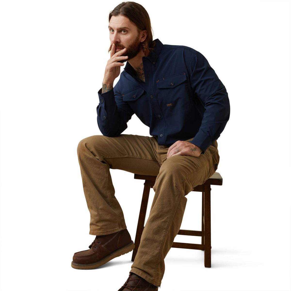 blast Ariat armeringsjärn tillverkad tuff venttek durastretch arbetsskjorta Marin män F04841043