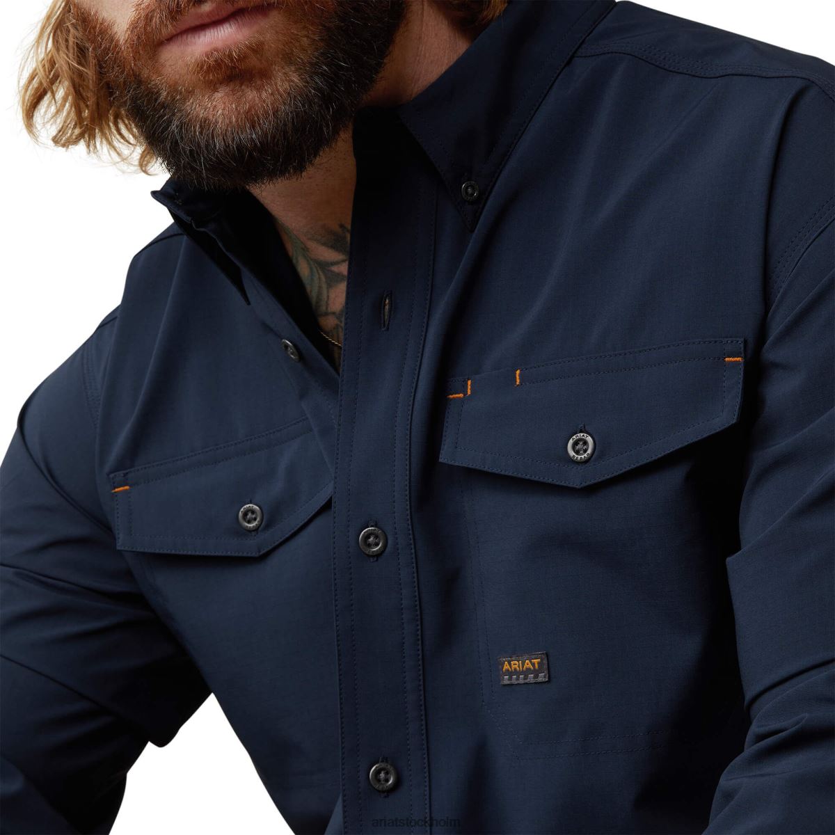 blast Ariat armeringsjärn tillverkad tuff venttek durastretch arbetsskjorta Marin män F04841043
