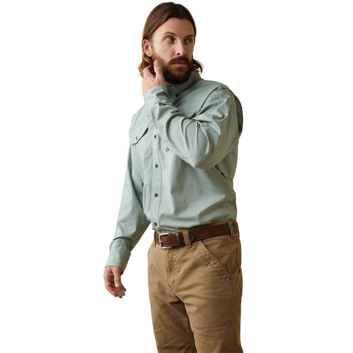 blast Ariat armeringsjärn tillverkad tuff venttek durastretch arbetsskjorta grön vikljung män F04841188