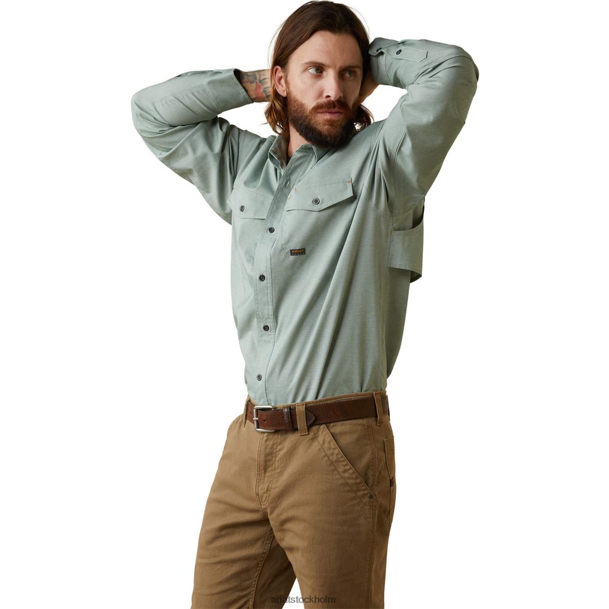 blast Ariat armeringsjärn tillverkad tuff venttek durastretch arbetsskjorta grön vikljung män F04841188