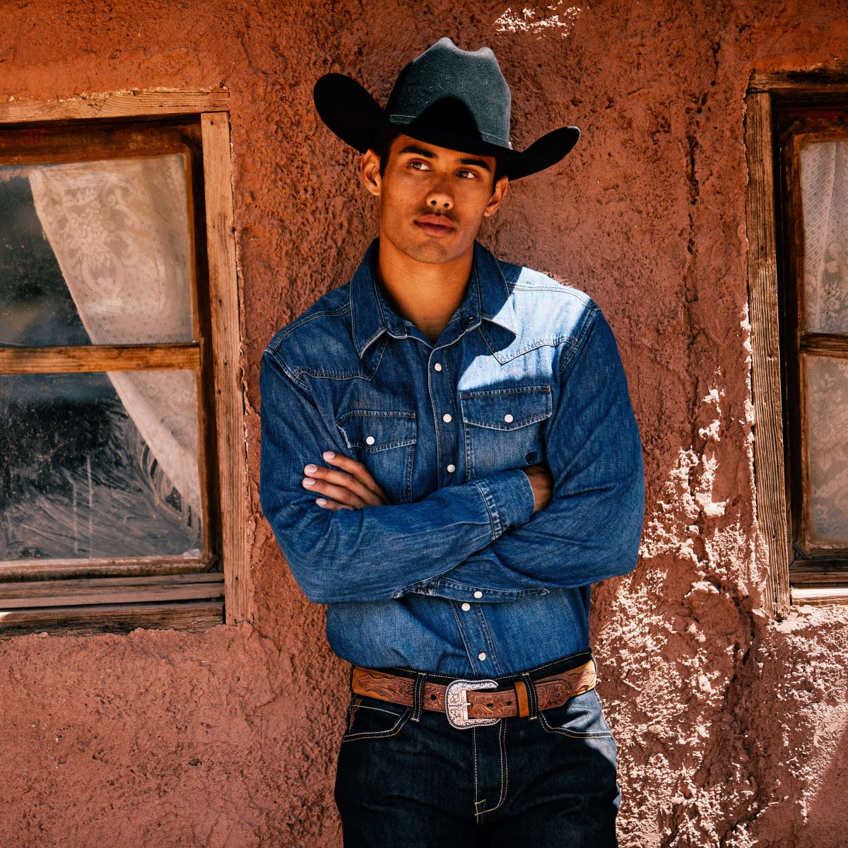 blast Ariat denim skjorta med retro passform sten män F04841251