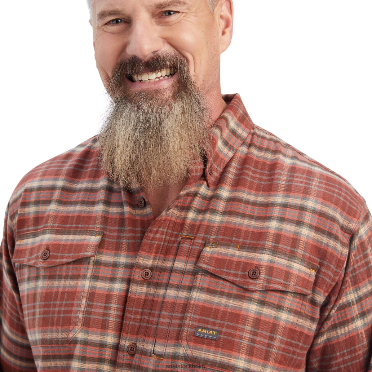 blast Ariat durastretch arbetsskjorta i armeringsjärn i flanell röd mahogny män F04841255