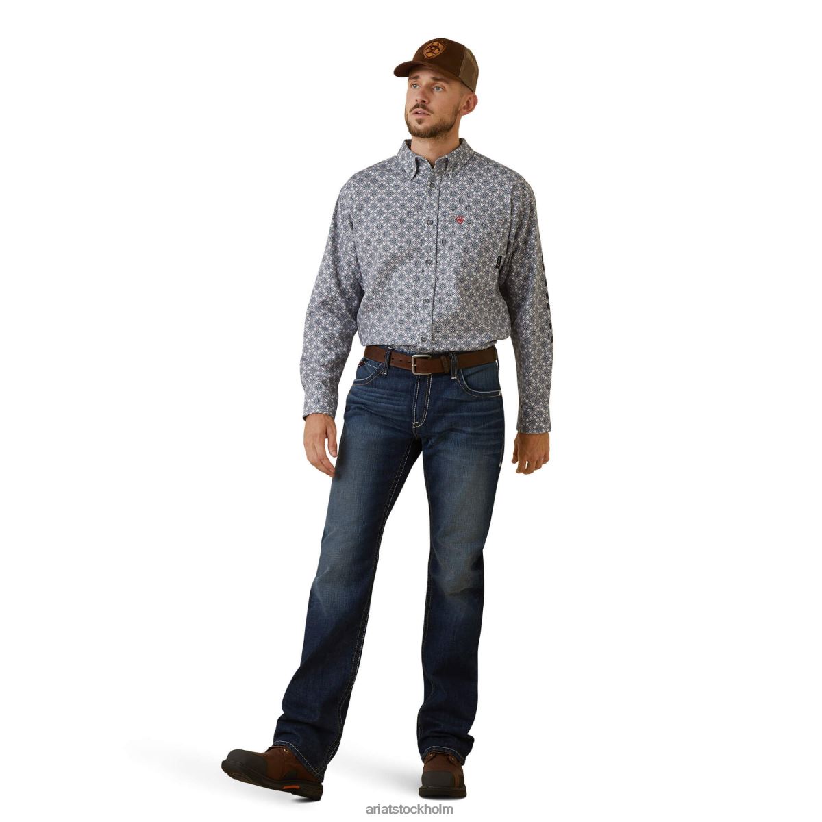 blast Ariat fr amato logotyp stretch arbetsskjorta lavendeltryck män F04841303