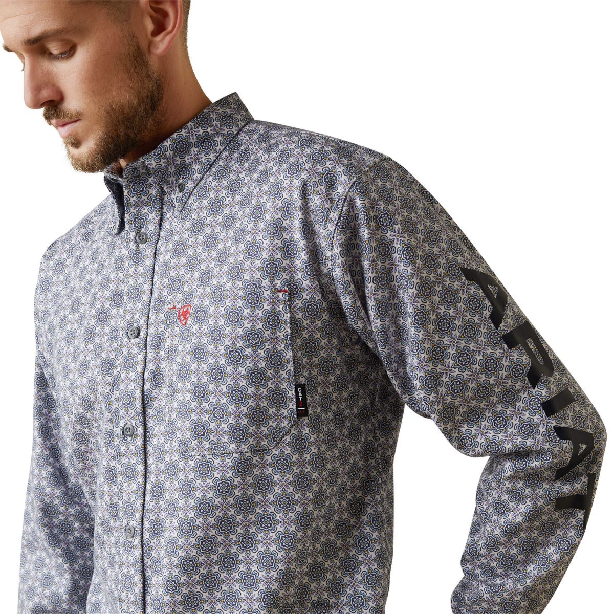 blast Ariat fr amato logotyp stretch arbetsskjorta lavendeltryck män F04841303