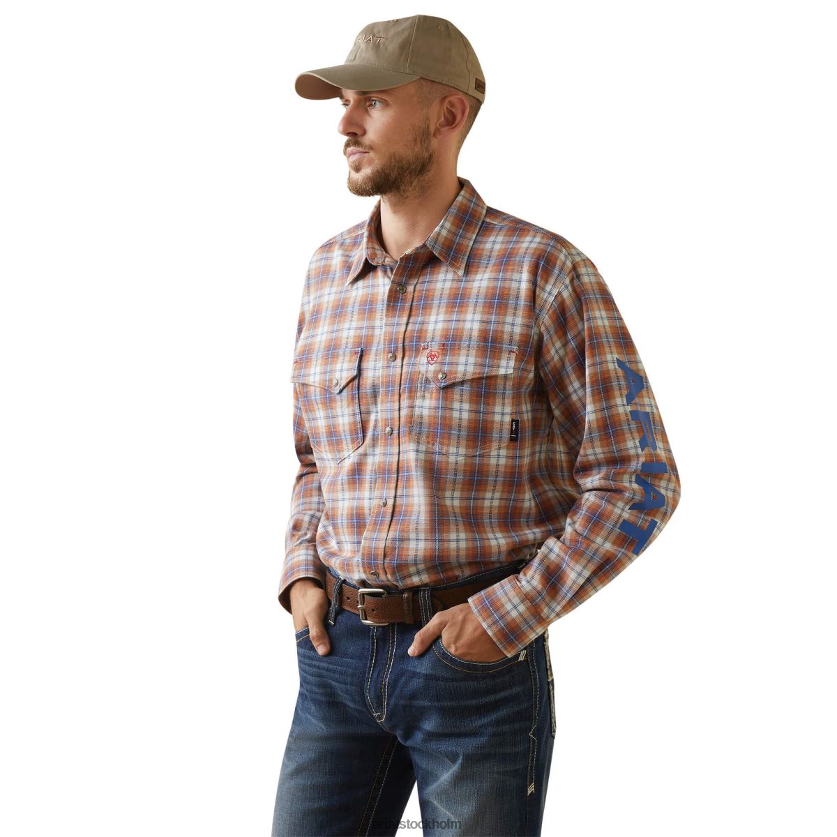 blast Ariat fr bentley logotyp arbetsskjorta marmelad pläd män F04841315