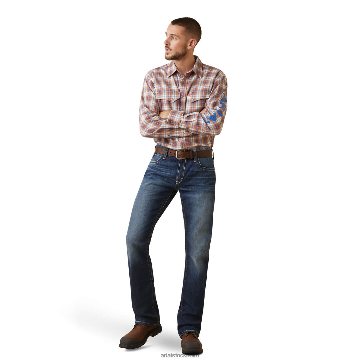 blast Ariat fr bentley logotyp arbetsskjorta marmelad pläd män F04841315