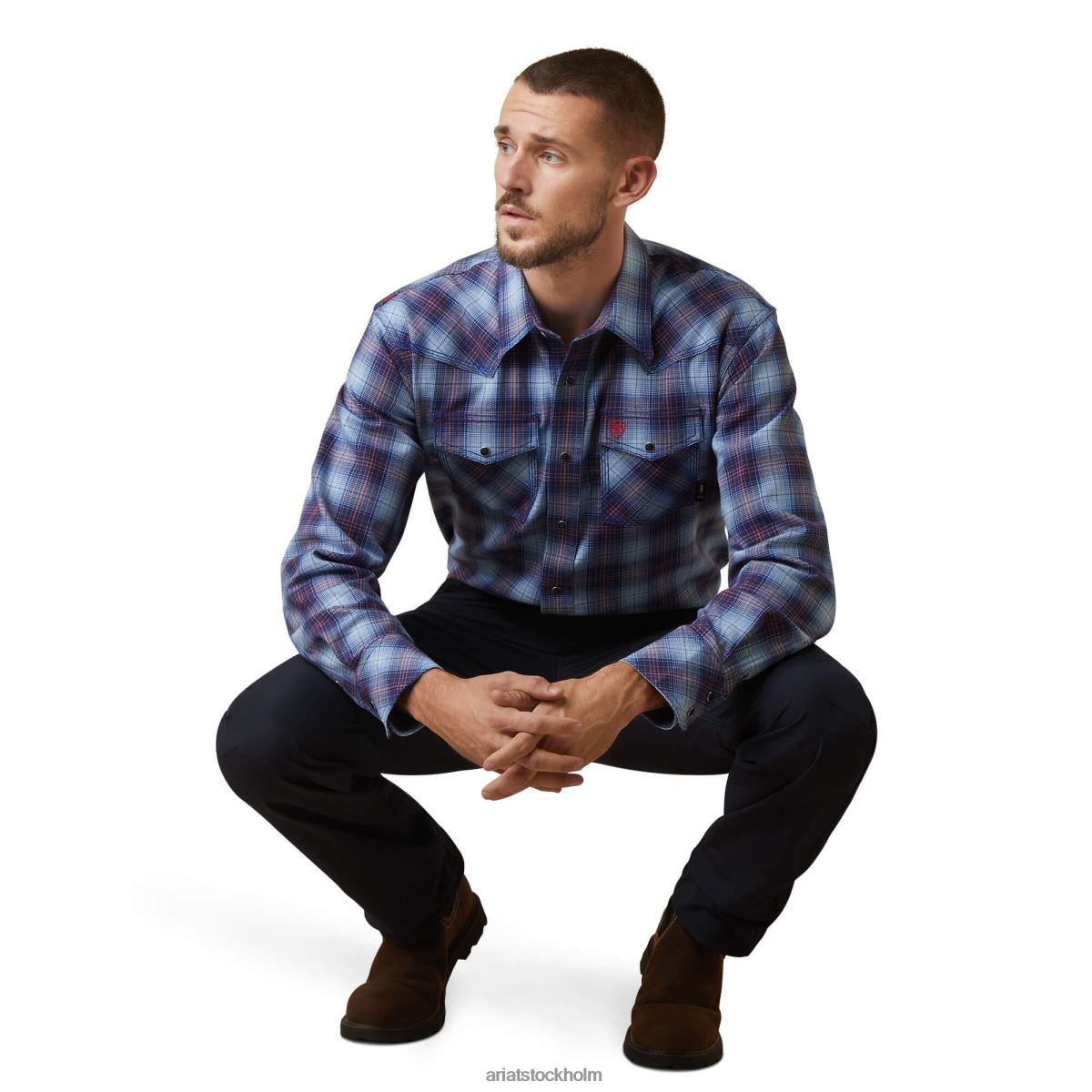 blast Ariat fr dolk retro passform arbetsskjorta med snäpp klar himmel pläd män F04841278