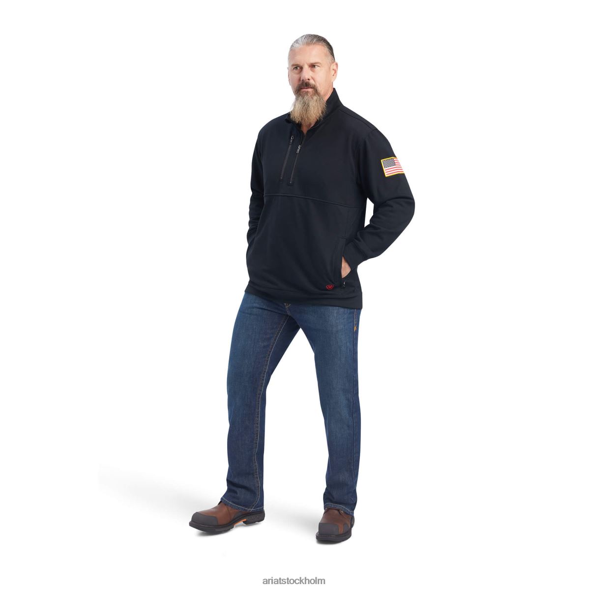 blast Ariat fr durastrech jobbskjorta i fleece 1/2 zip svart män F04841488