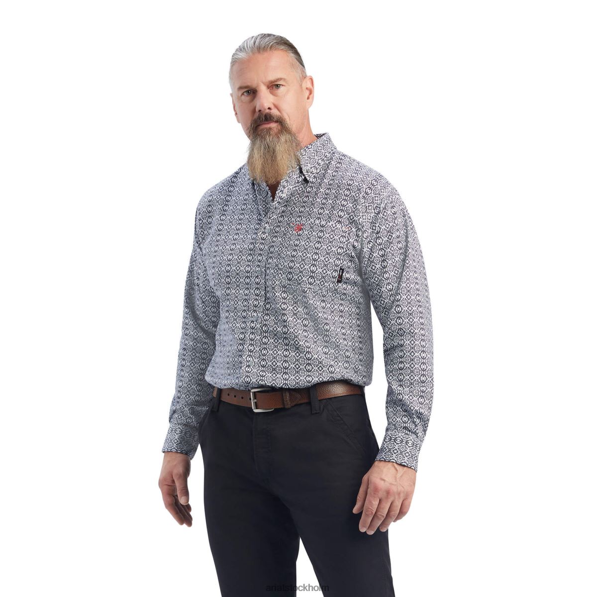 blast Ariat fr griffey durastretch arbetsskjorta svart/vitt tryck män F04841233