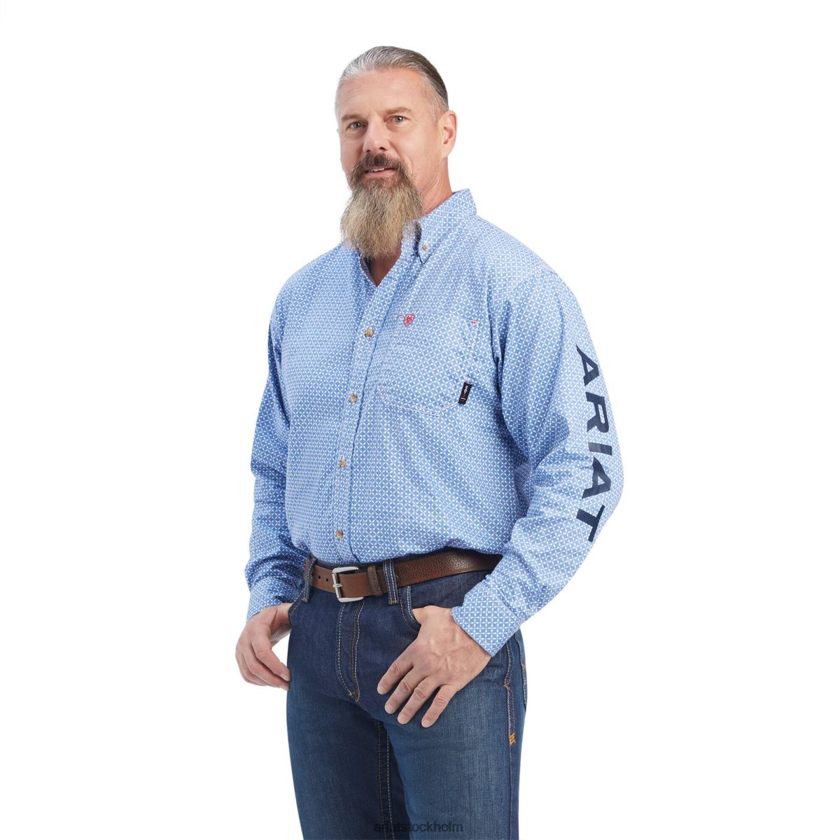 blast Ariat fr lanting logo arbetsskjorta turkos tryck män F04841290