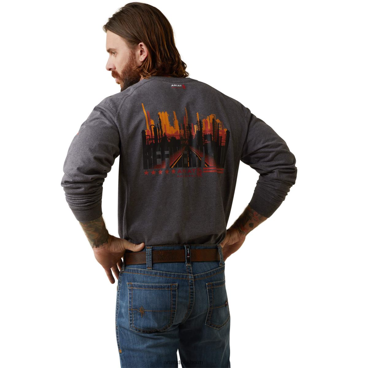 blast Ariat fr luftraffinaderi rad grafisk henley topp kolljung män F0484818