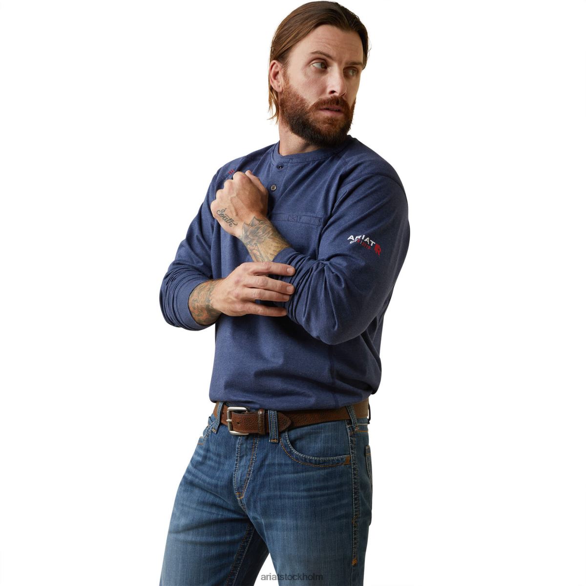 blast Ariat fr luftraffinaderi rad grafisk henley topp marin ljung män F0484807