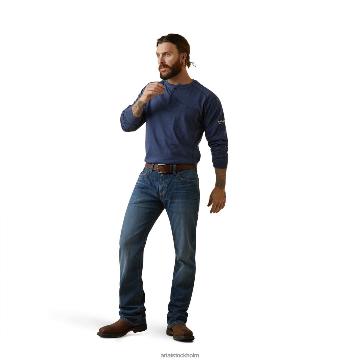 blast Ariat fr luftraffinaderi rad grafisk henley topp marin ljung män F0484807